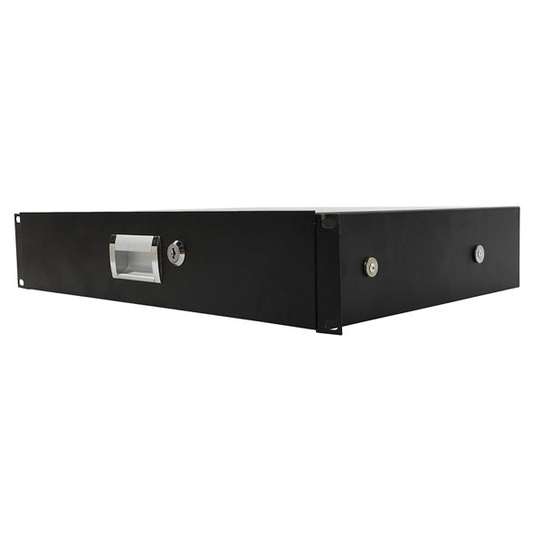 inQ Boutique - 19'' 2U Steel Plate DJ Drawer Equipment Cabinet with Keys Black