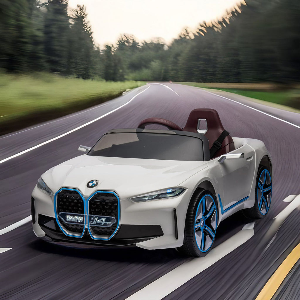 COOLMORE - Licensed BMW I4,12v Kids ride on car 2.4G W/Parents Remote Control,electric car for kids,Three speed adjustable,Power display, USB,MP3 ,Bluetooth,LED light,Two-point safety belt,story