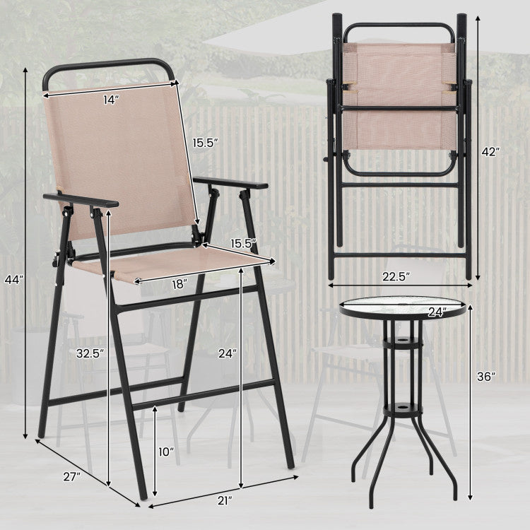 Hooya Imp.& Exp.  - 3 Pieces Outdoor Bistro Set with 2 Folding Chairs