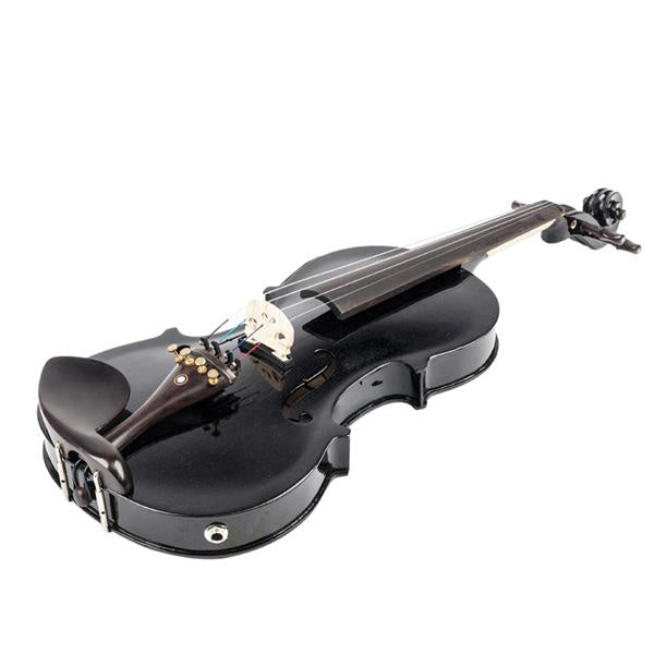 inQ Boutique - [Do Not Sell on Amazon]Glarry GV102 4/4 Solid Wood EQ Violin Case Bow Violin Strings Shoulder Rest Electronic Tuner Connecting Wire Cloth Black