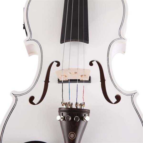 inQ Boutique - [Do Not Sell on Amazon]Glarry GV102 4/4 Solid Wood EQ Violin Case Bow Violin Strings Shoulder Rest Electronic Tuner Connecting Wire Cloth White