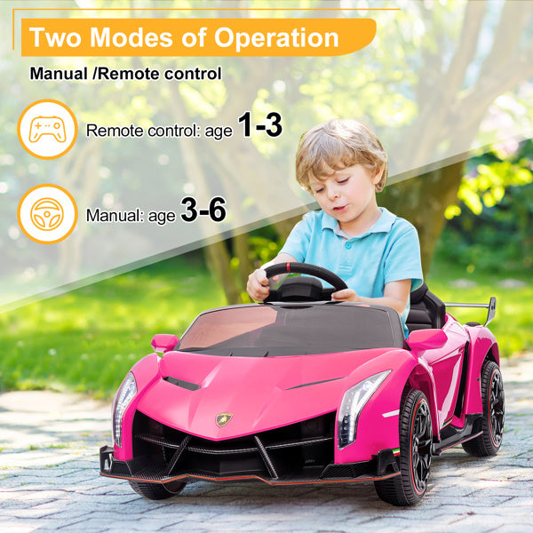 inQ Boutique - LEADZM Lamborghini Poison Small Dual Drive 12V 4.5AH with 2.4G Remote Control Sports Car Pink