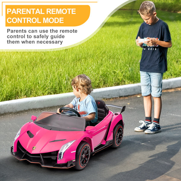 inQ Boutique - LEADZM Lamborghini Poison Small Dual Drive 12V 4.5AH with 2.4G Remote Control Sports Car Pink