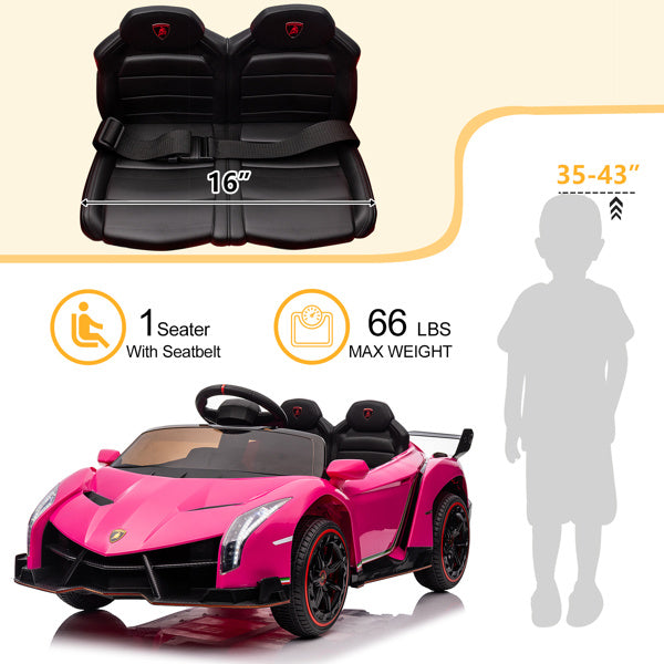 inQ Boutique - LEADZM Lamborghini Poison Small Dual Drive 12V 4.5AH with 2.4G Remote Control Sports Car Pink