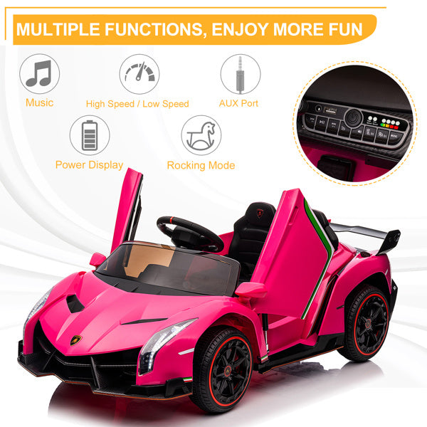 inQ Boutique - LEADZM Lamborghini Poison Small Dual Drive 12V 4.5AH with 2.4G Remote Control Sports Car Pink