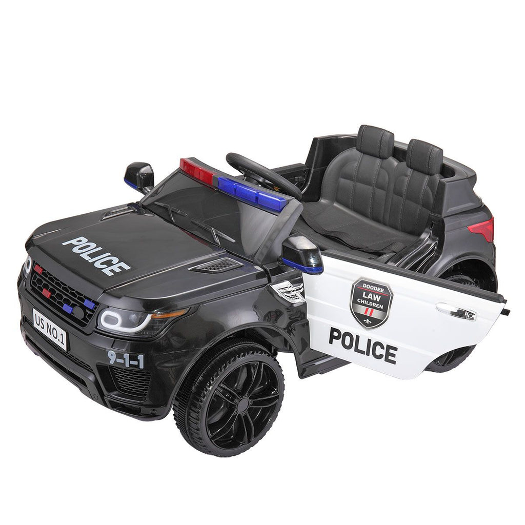 FX070 - 12V Kid Ride on Police Car with Parental Remote Control, Battery Powered Electric Truck with Siren, Flashing Lights,Music, Spring Suspension, Black