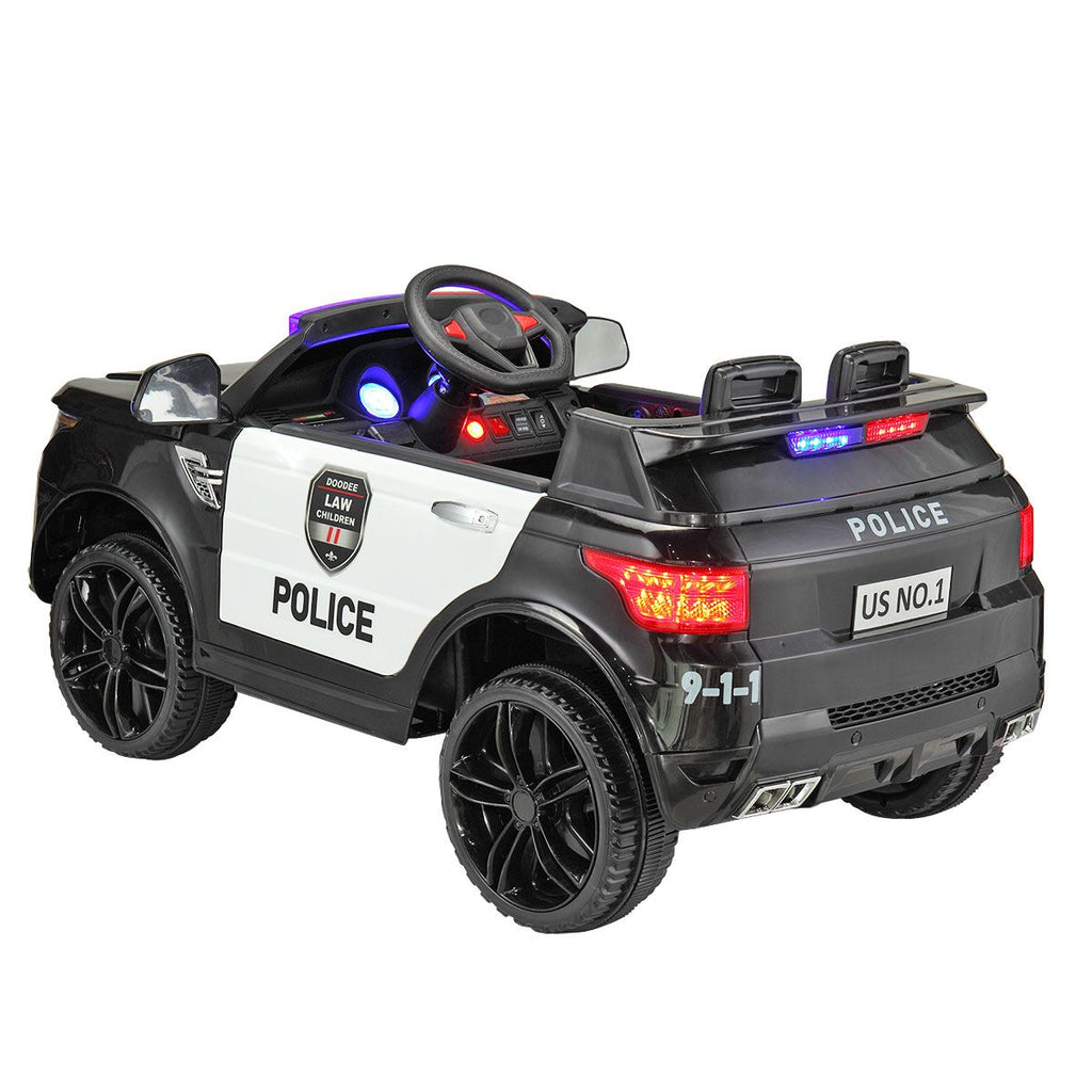FX070 - 12V Kid Ride on Police Car with Parental Remote Control, Battery Powered Electric Truck with Siren, Flashing Lights,Music, Spring Suspension, Black