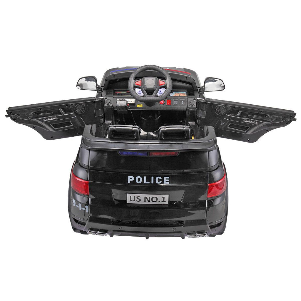 FX070 - 12V Kid Ride on Police Car with Parental Remote Control, Battery Powered Electric Truck with Siren, Flashing Lights,Music, Spring Suspension, Black