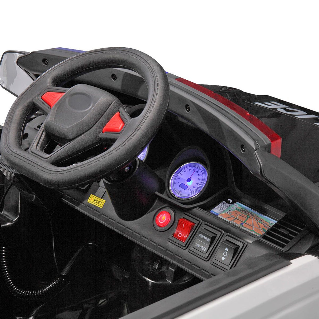 FX070 - 12V Kid Ride on Police Car with Parental Remote Control, Battery Powered Electric Truck with Siren, Flashing Lights,Music, Spring Suspension, Black