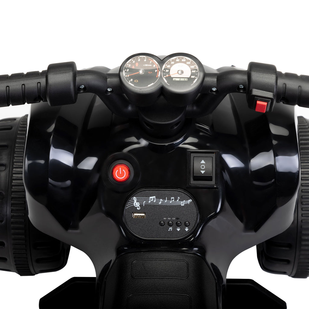 FX070 - Kids Ride-on ATV, 6V Battery Powered Electric Quad Car with Music, LED Lights and Spray Device, 4 Wheeled Ride-on Toy for Toddlers Age 3-5, Black