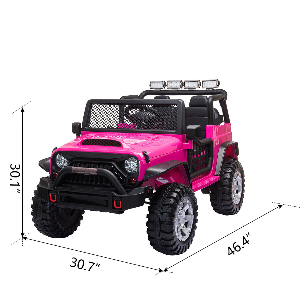 FX070 - 12V kids Ride On Jeep with Remote Control, Electric Car for Kids 3-8 Years, 3 Speeds, LED Lights, MP3 Player - Rose Red
