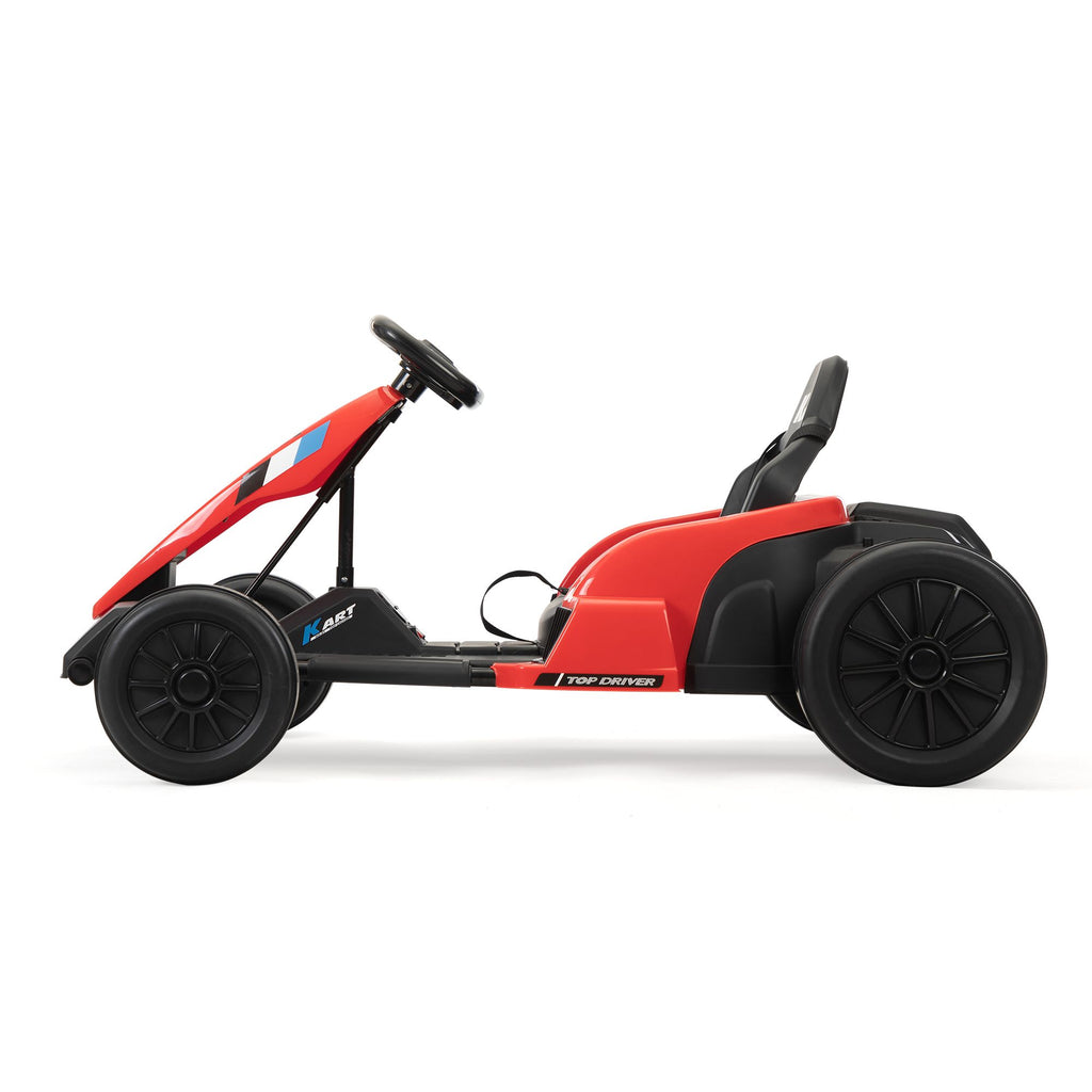 FX070 - 24V Electric Kids Go Kart, Battery Powered Outdoor Ride On Toy w/ 5 mph Max Speed, Music, Horn, Power Display, Protectors, Red and Black