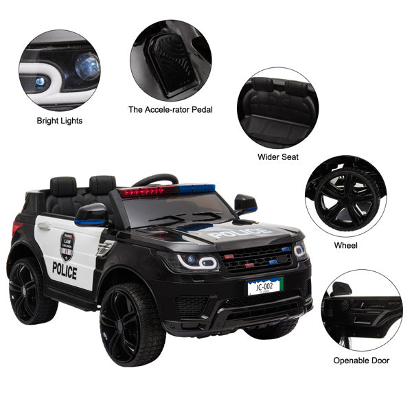 inQ Boutique - 12V Kids Police Ride On Car Electric Cars 2.4G Remote Control, LED Flashing Light, Music & Horn.