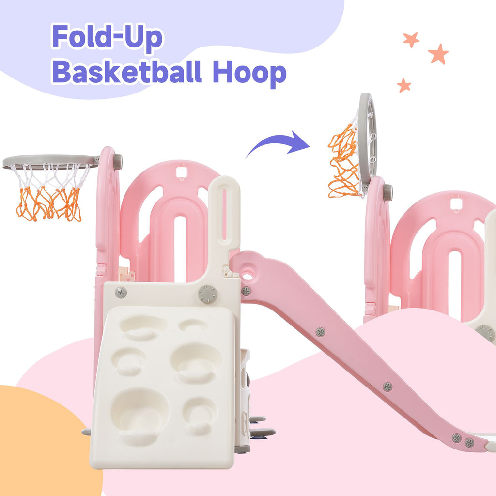Orien Home - Toddler Climber and Slide Set 4 in 1, Kids Playground Climber Freestanding Slide Playset with Basketball Hoop Play Combination for Babies Indoor & Outdoor
