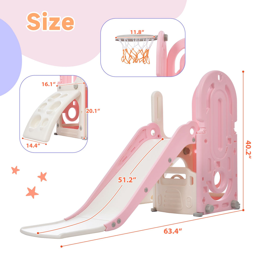 Orien Home - Toddler Climber and Slide Set 4 in 1, Kids Playground Climber Freestanding Slide Playset with Basketball Hoop Play Combination for Babies Indoor & Outdoor