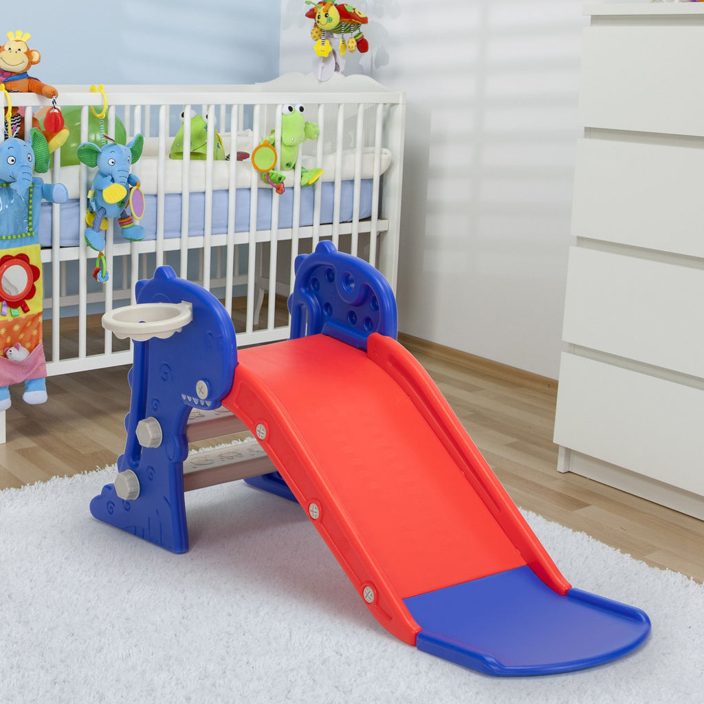 FX070 - 3 in 1 Freestanding Toddler Slide;  Indoor Outdoor Playground with Basketball Hoop and Ball for Kids Under 3 Years