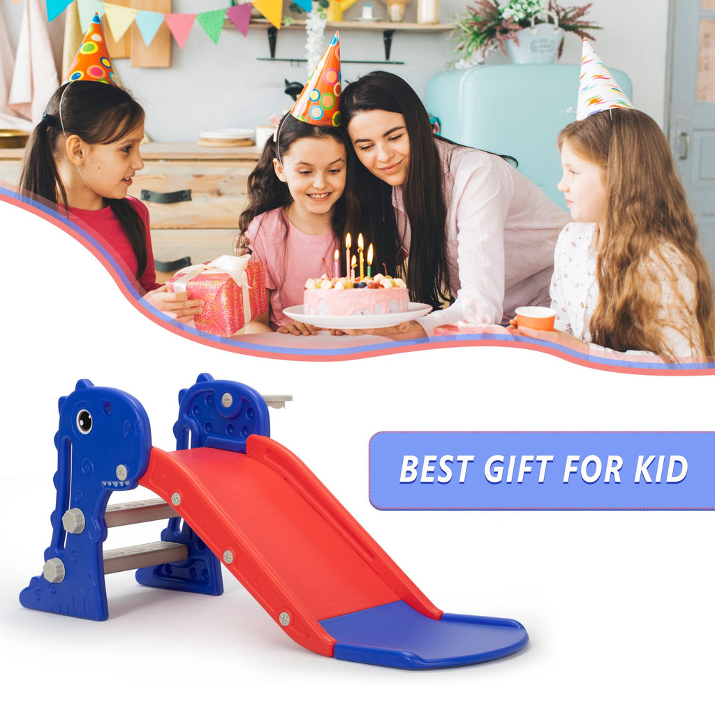 FX070 - 3 in 1 Freestanding Toddler Slide;  Indoor Outdoor Playground with Basketball Hoop and Ball for Kids Under 3 Years