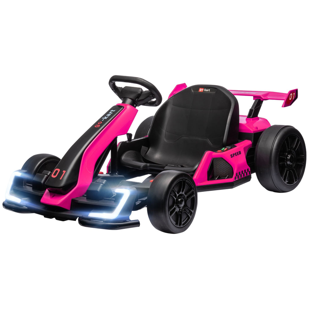 Yeah Depot - Aosom 24V 7.5 MPH Electric Go Kart with Adjustable Seat, Drifting Car Battery Powered Ride on Toy Outdoor with Slow Start, Button Start, Music, Honking Horn, Lights, for 6-12 Years Old, Pink