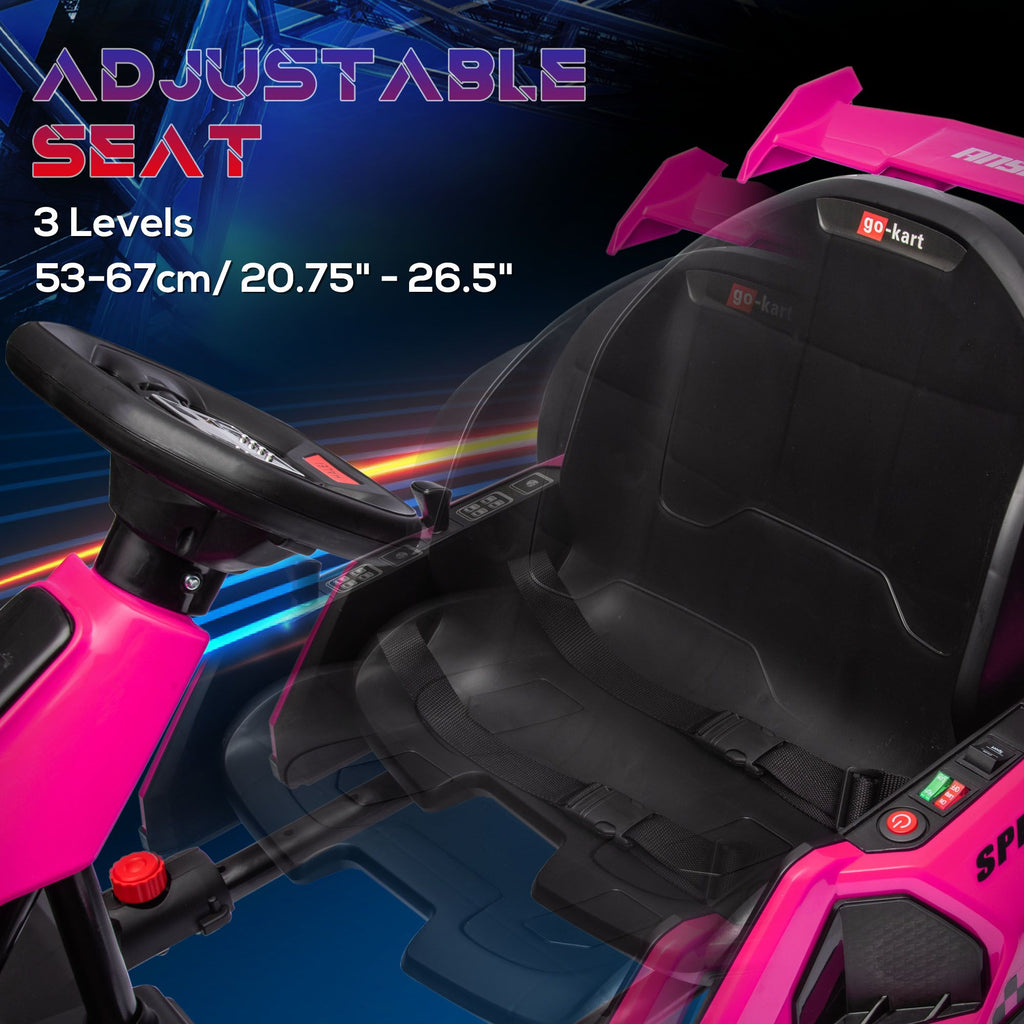 Yeah Depot - Aosom 24V 7.5 MPH Electric Go Kart with Adjustable Seat, Drifting Car Battery Powered Ride on Toy Outdoor with Slow Start, Button Start, Music, Honking Horn, Lights, for 6-12 Years Old, Pink
