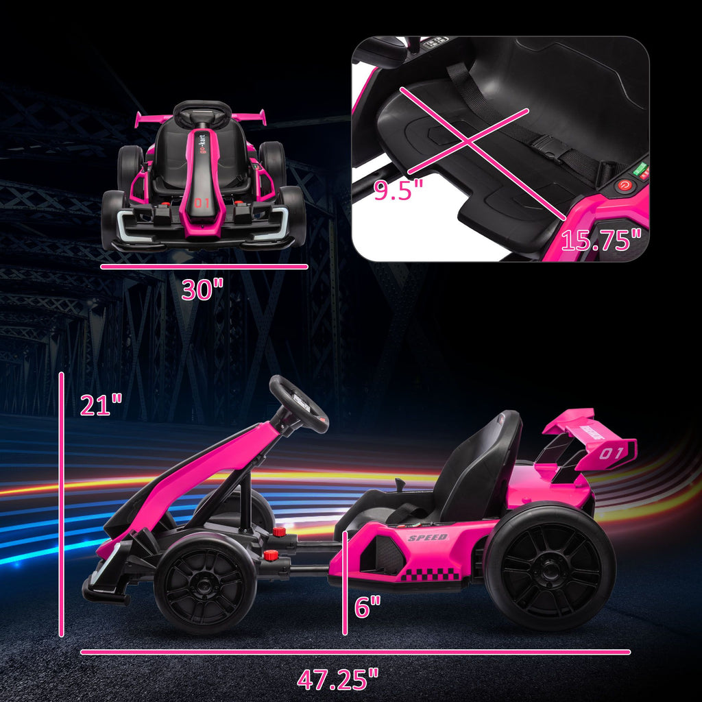 Yeah Depot - Aosom 24V 7.5 MPH Electric Go Kart with Adjustable Seat, Drifting Car Battery Powered Ride on Toy Outdoor with Slow Start, Button Start, Music, Honking Horn, Lights, for 6-12 Years Old, Pink