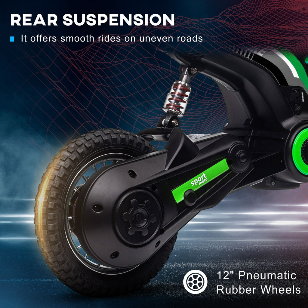 Yeah Depot - Aosom Electric Dirt Bike with Twist Grip Throttle, 24V 350W Off-Road Electric Motorcycle, Up to 15 MPH with Brake, Music Horn, Rear Suspension for Ages 13+ Years, Green