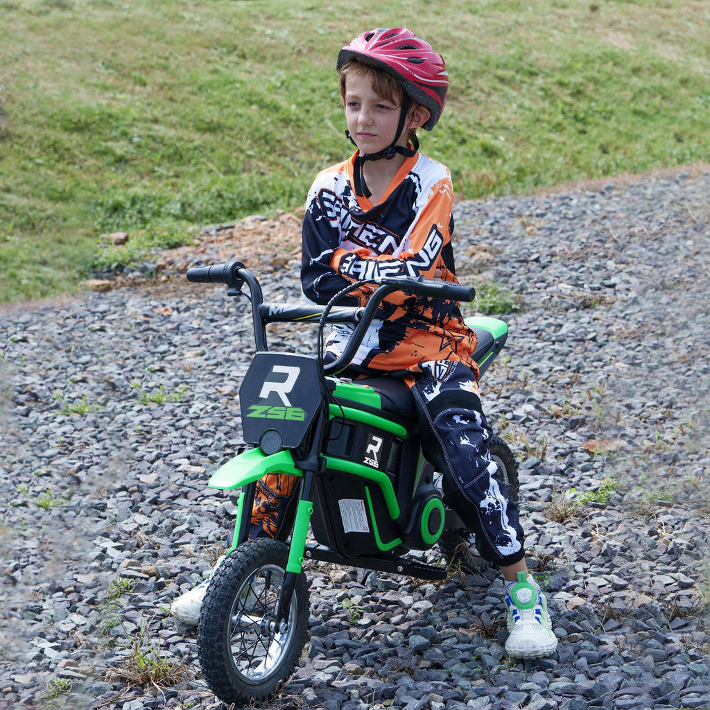 Yeah Depot - Aosom Electric Dirt Bike with Twist Grip Throttle, 24V 350W Off-Road Electric Motorcycle, Up to 15 MPH with Brake, Music Horn, Rear Suspension for Ages 13+ Years, Green