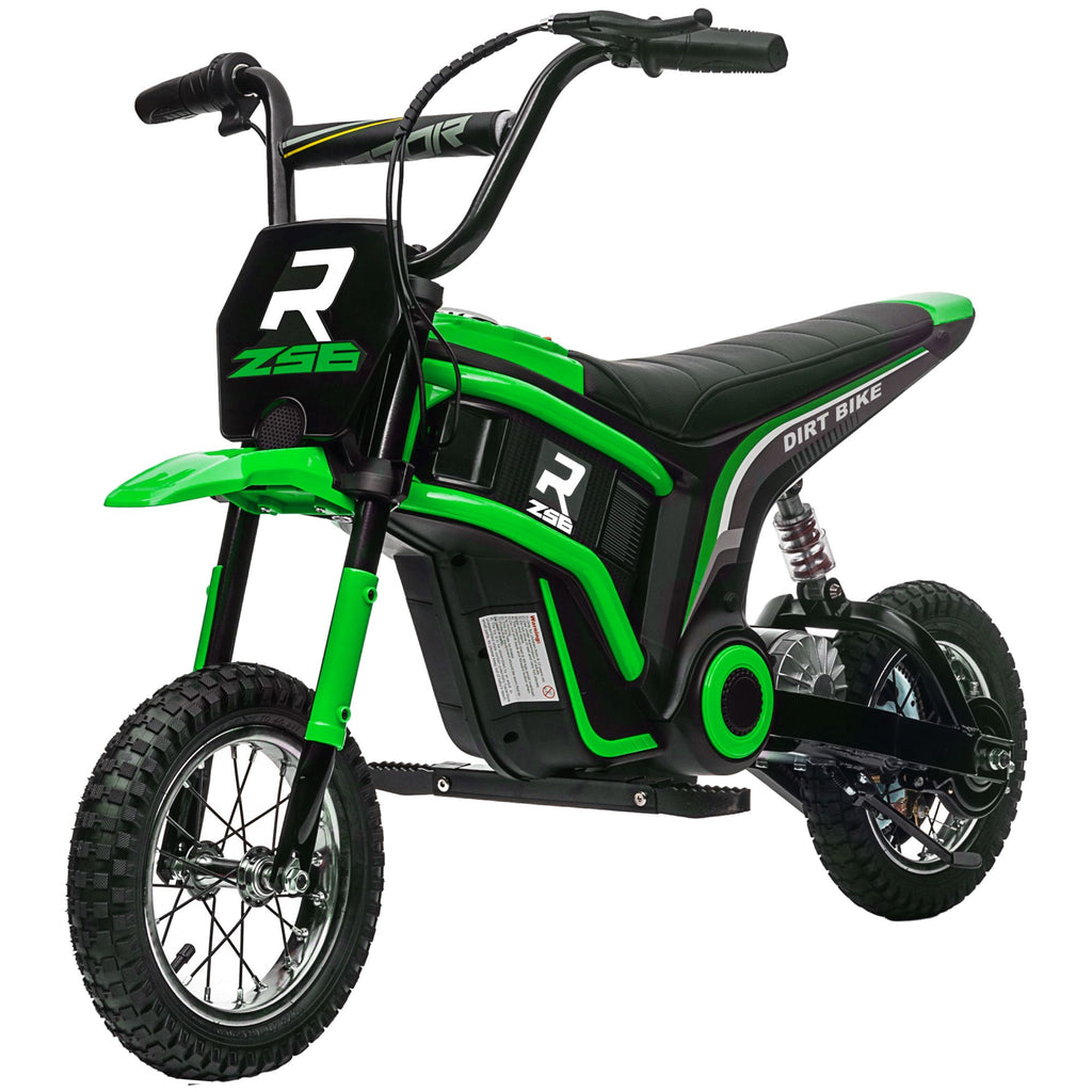 Yeah Depot - Aosom Electric Dirt Bike with Twist Grip Throttle, 24V 350W Off-Road Electric Motorcycle, Up to 15 MPH with Brake, Music Horn, Rear Suspension for Ages 13+ Years, Green