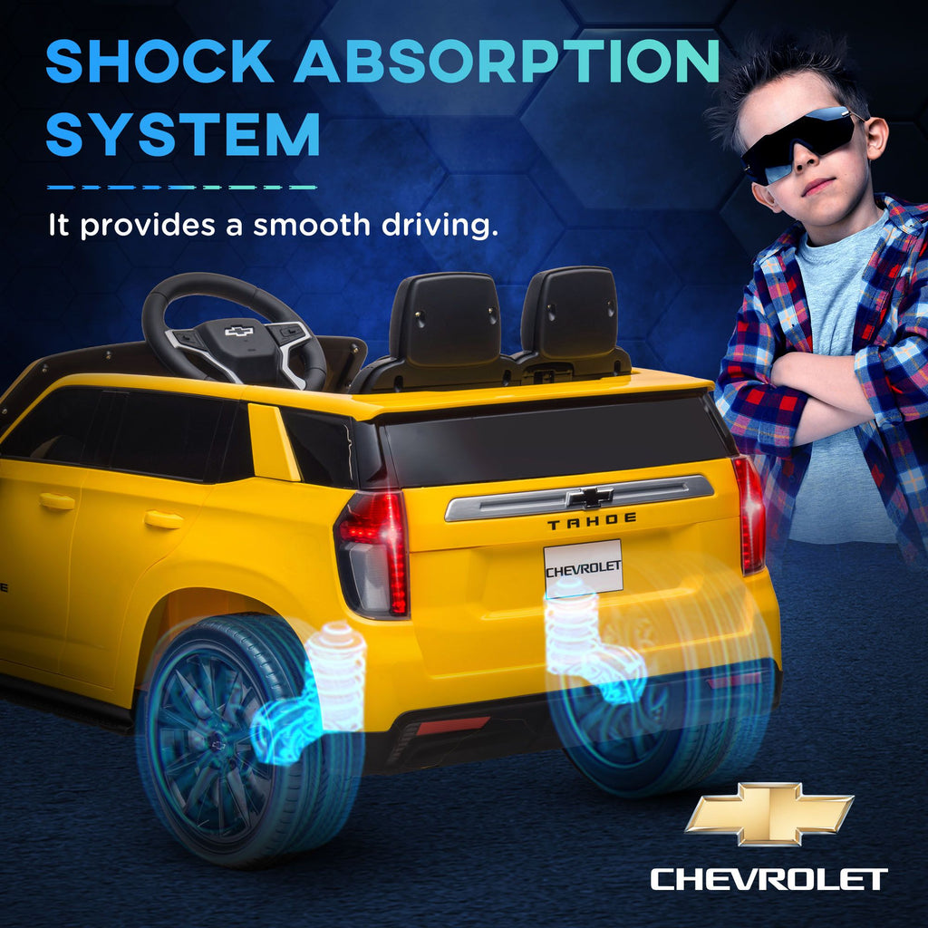 Yeah Depot - Aosom Chevrolet TAHOE Licensed Kids Ride on Car, 12V Battery Powered Kids Electric Car with Remote Control, 4-wheeler Suspension, Music, Lights, Horn, for Ages 3-6 Years Old, Yellow