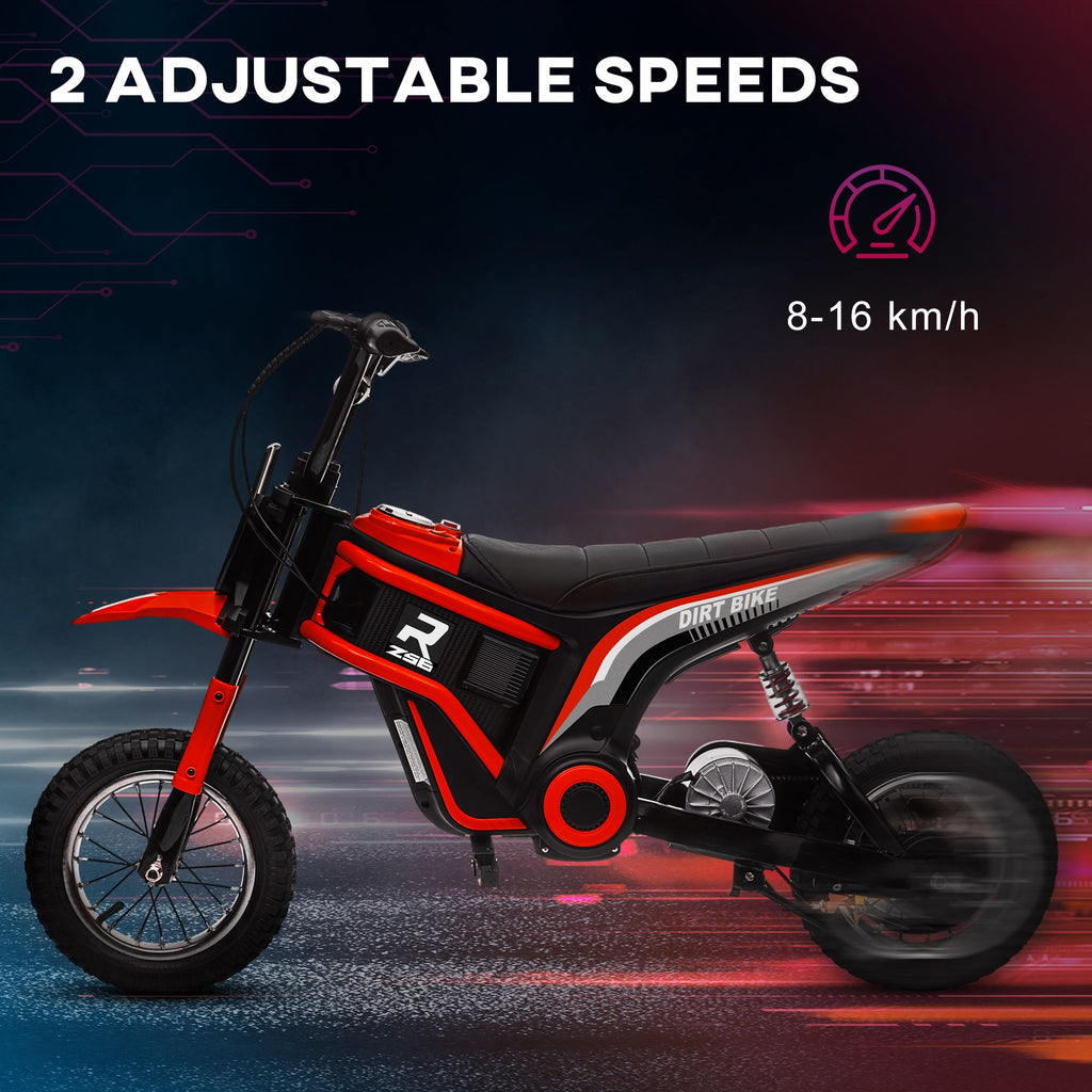 Yeah Depot - Aosom Electric Dirt Bike with Twist Grip Throttle, 24V 350W Off-Road Electric Motorcycle, Up to 15 MPH with Brake, Music Horn, Rear Suspension for Ages 13+ Years, Red