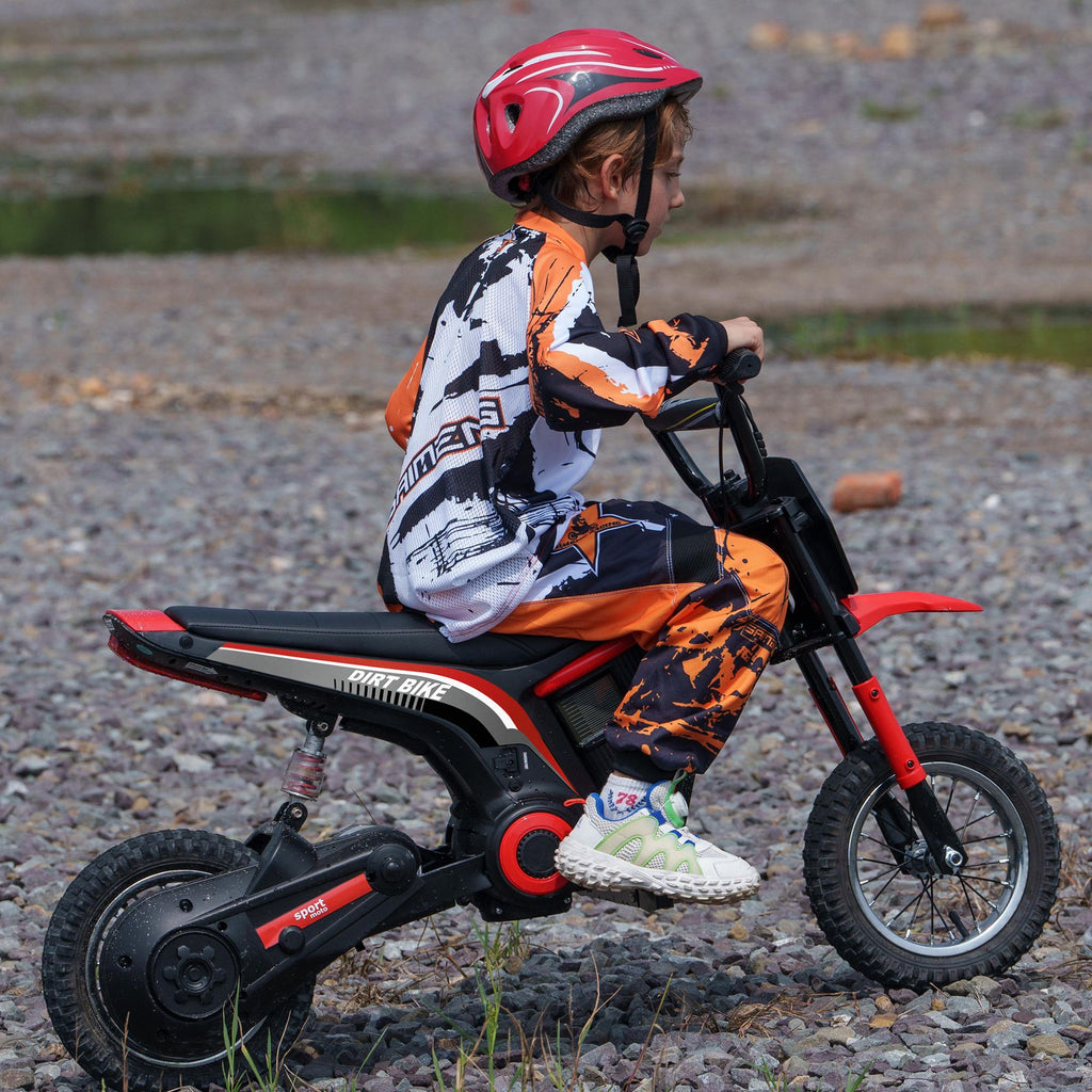 Yeah Depot - Aosom Electric Dirt Bike with Twist Grip Throttle, 24V 350W Off-Road Electric Motorcycle, Up to 15 MPH with Brake, Music Horn, Rear Suspension for Ages 13+ Years, Red