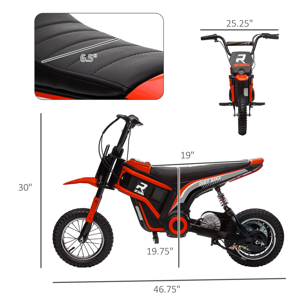 Yeah Depot - Aosom Electric Dirt Bike with Twist Grip Throttle, 24V 350W Off-Road Electric Motorcycle, Up to 15 MPH with Brake, Music Horn, Rear Suspension for Ages 13+ Years, Red