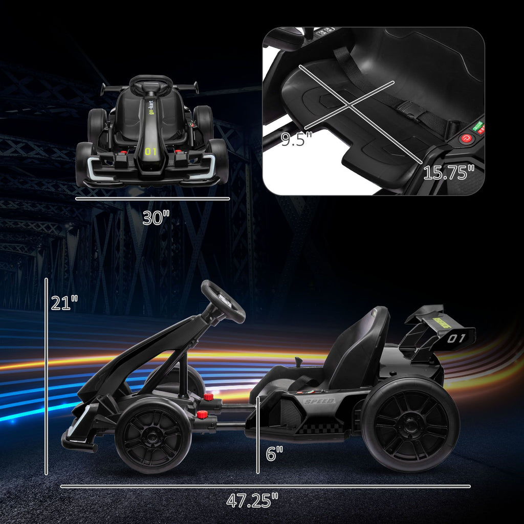 Yeah Depot - Aosom 24V 7.5 MPH Electric Go Kart with Adjustable Seat, Drifting Car Battery Powered Ride on Toy Outdoor with Slow Start, Button Start, Music, Honking Horn, Lights, for 6-12 Years Old, Black