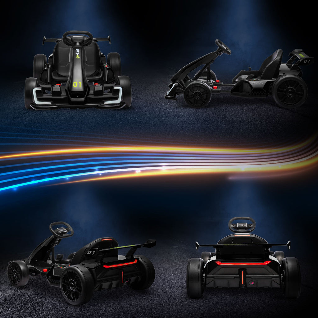 Yeah Depot - Aosom 24V 7.5 MPH Electric Go Kart with Adjustable Seat, Drifting Car Battery Powered Ride on Toy Outdoor with Slow Start, Button Start, Music, Honking Horn, Lights, for 6-12 Years Old, Black
