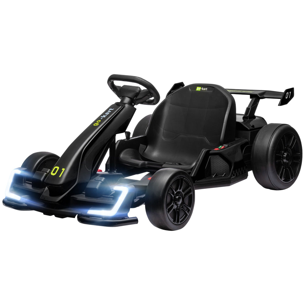 Yeah Depot - Aosom 24V 7.5 MPH Electric Go Kart with Adjustable Seat, Drifting Car Battery Powered Ride on Toy Outdoor with Slow Start, Button Start, Music, Honking Horn, Lights, for 6-12 Years Old, Black