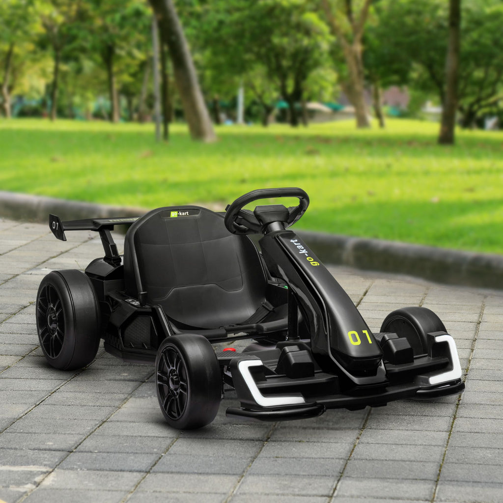 Yeah Depot - Aosom 24V 7.5 MPH Electric Go Kart with Adjustable Seat, Drifting Car Battery Powered Ride on Toy Outdoor with Slow Start, Button Start, Music, Honking Horn, Lights, for 6-12 Years Old, Black