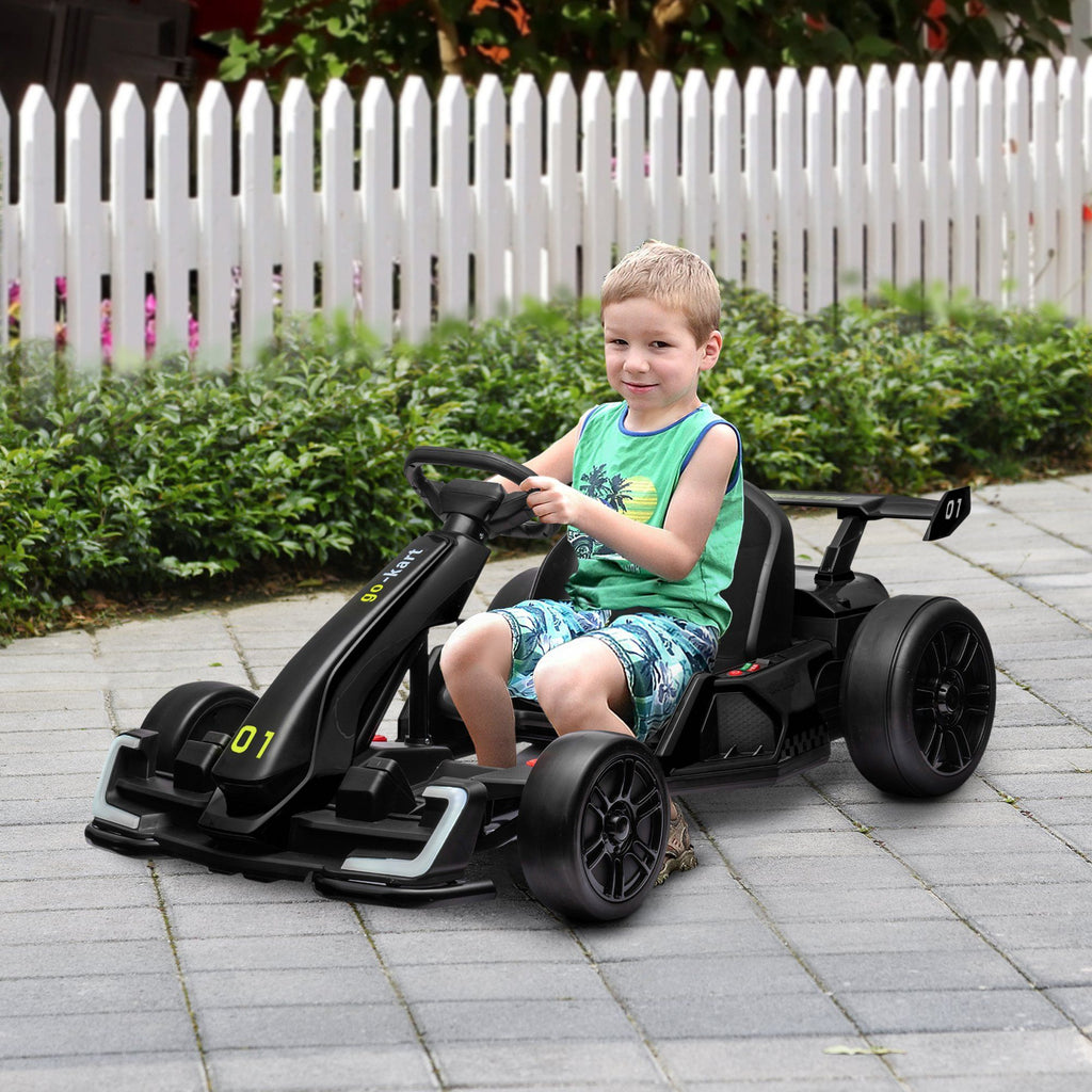 Yeah Depot - Aosom 24V 7.5 MPH Electric Go Kart with Adjustable Seat, Drifting Car Battery Powered Ride on Toy Outdoor with Slow Start, Button Start, Music, Honking Horn, Lights, for 6-12 Years Old, Black