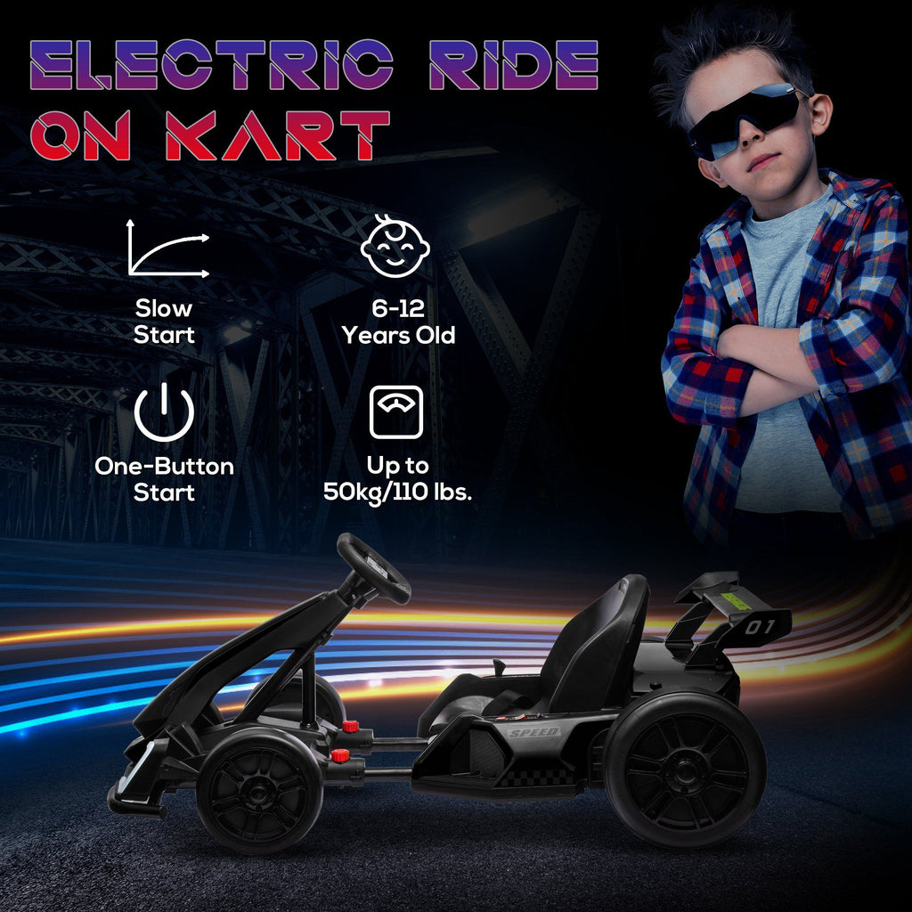 Yeah Depot - Aosom 24V 7.5 MPH Electric Go Kart with Adjustable Seat, Drifting Car Battery Powered Ride on Toy Outdoor with Slow Start, Button Start, Music, Honking Horn, Lights, for 6-12 Years Old, Black