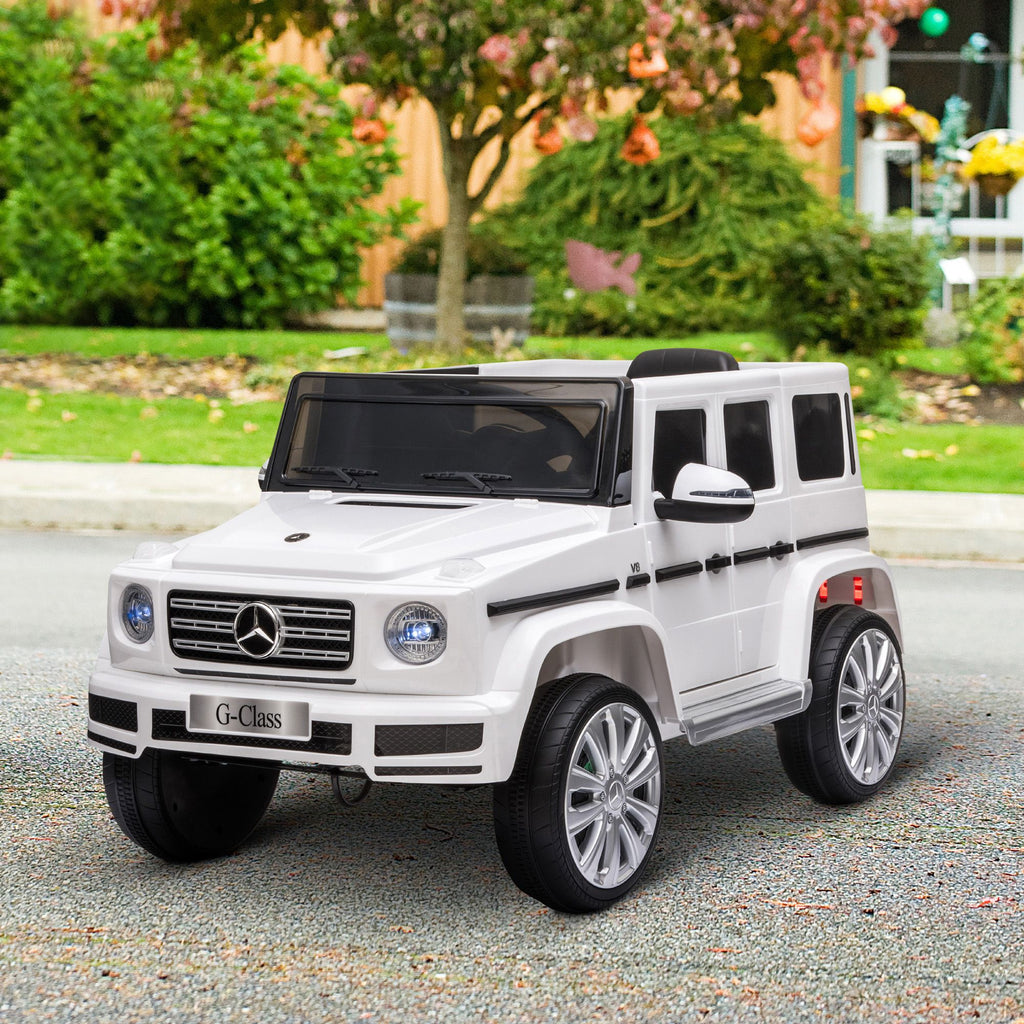 Yeah Depot - Aosom 12V Kids Electric Car, Mercedes Benz G500 Licensed Battery Powered Ride on Truck for Kids with Remote Control, Headlights, Music, Suspension & Storage for Boys and Girls, White