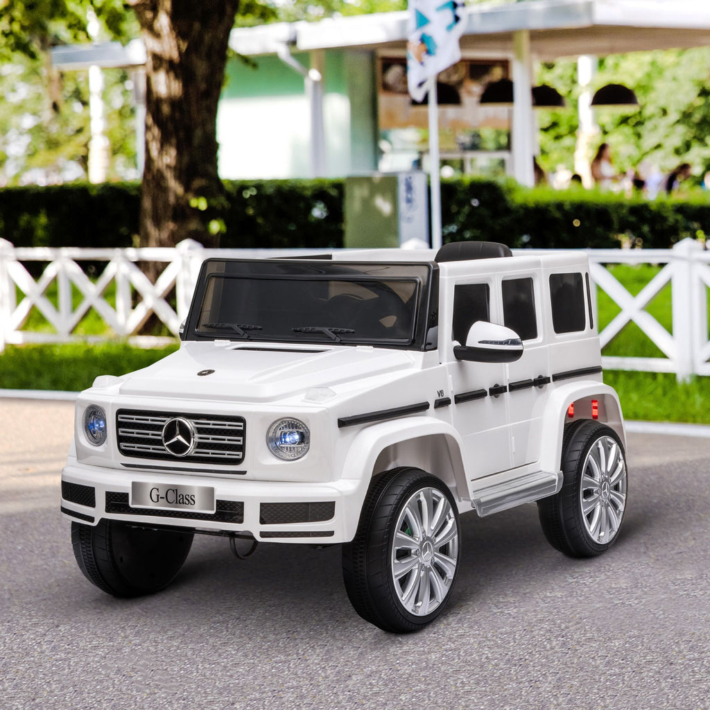 Yeah Depot - Aosom 12V Kids Electric Car, Mercedes Benz G500 Licensed Battery Powered Ride on Truck for Kids with Remote Control, Headlights, Music, Suspension & Storage for Boys and Girls, White