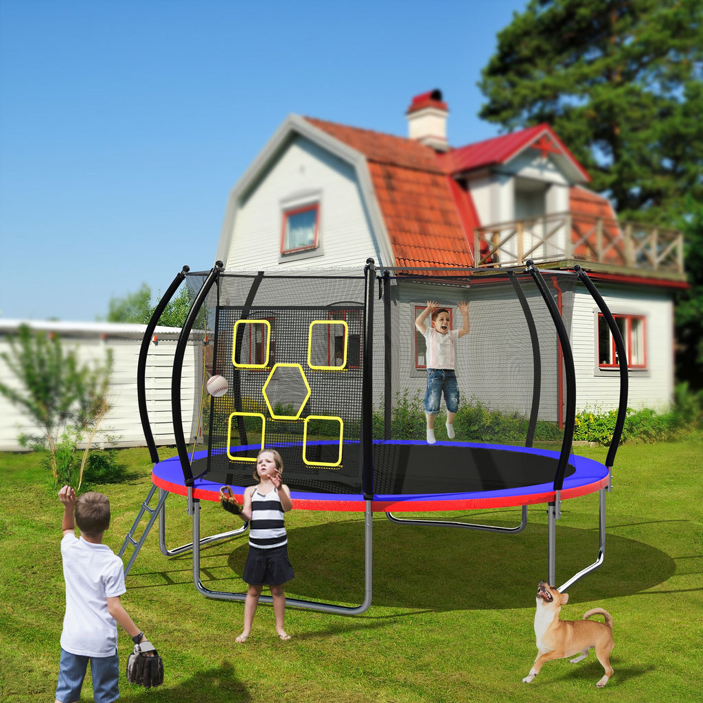 Yeah Depot - 12FT Trampoline with Enclosure - Recreational Trampolines with Ladder, ASTM Approval Outdoor Trampoline for Kids