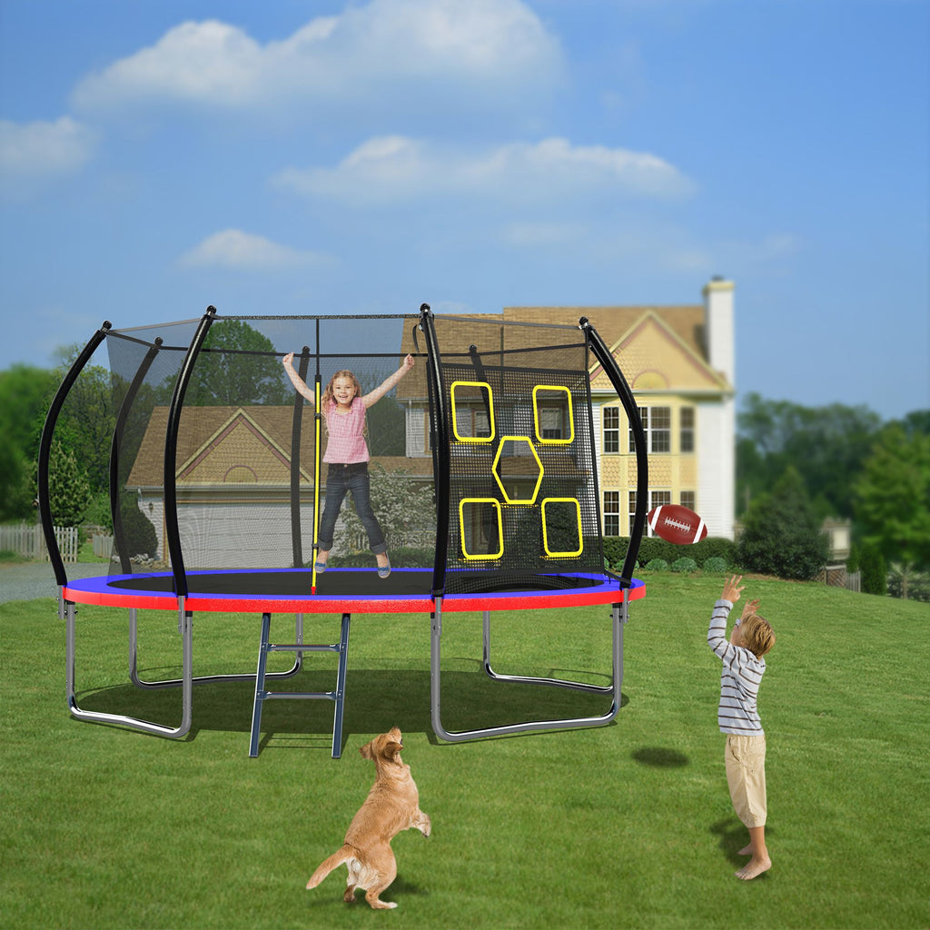 Yeah Depot - 12FT Trampoline with Enclosure - Recreational Trampolines with Ladder, ASTM Approval Outdoor Trampoline for Kids