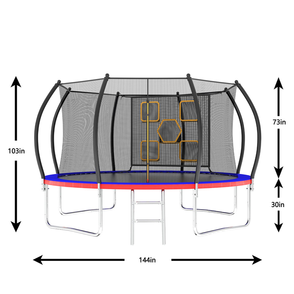 Yeah Depot - 12FT Trampoline with Enclosure - Recreational Trampolines with Ladder, ASTM Approval Outdoor Trampoline for Kids