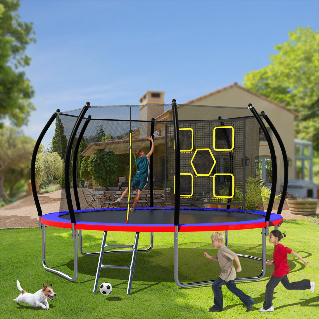 Yeah Depot - 12FT Trampoline with Enclosure - Recreational Trampolines with Ladder, ASTM Approval Outdoor Trampoline for Kids