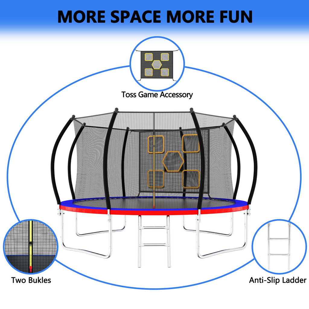 Yeah Depot - 12FT Trampoline with Enclosure - Recreational Trampolines with Ladder, ASTM Approval Outdoor Trampoline for Kids