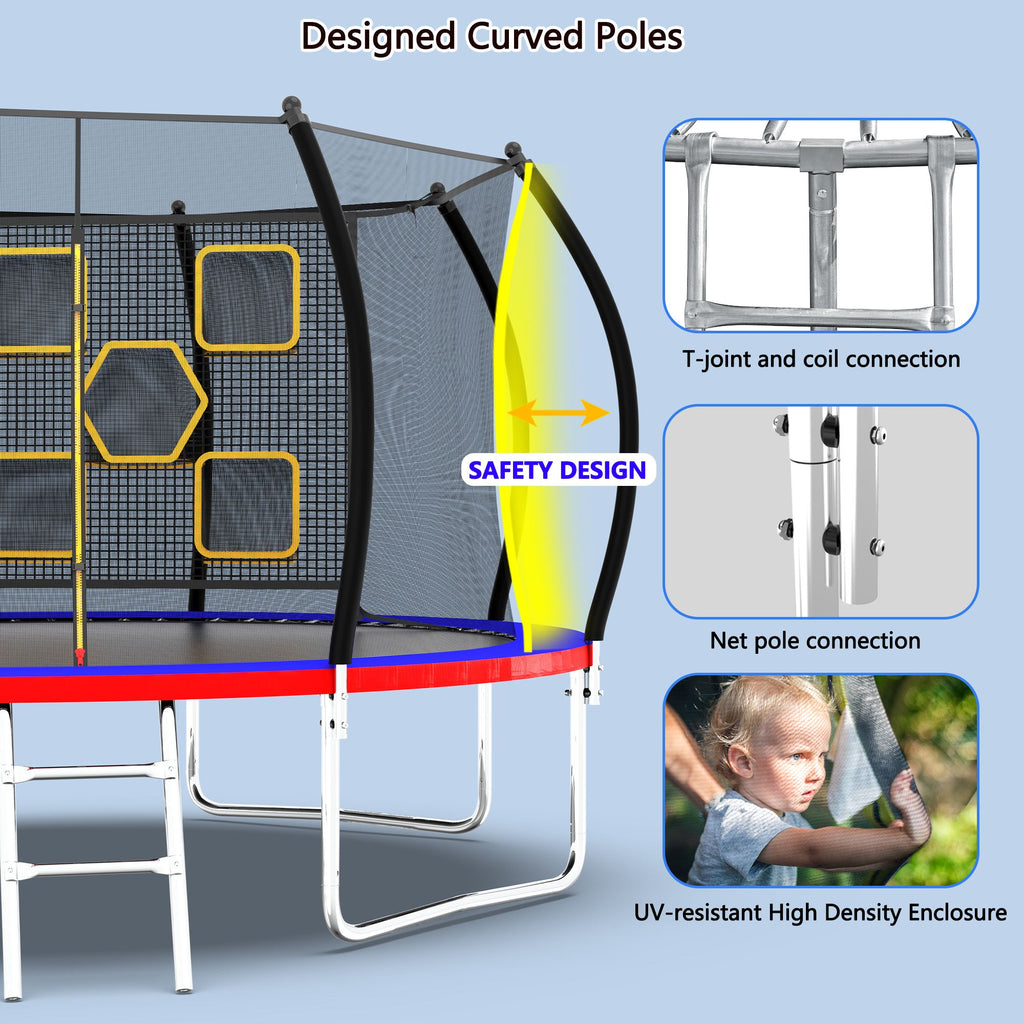 Yeah Depot - 12FT Trampoline with Enclosure - Recreational Trampolines with Ladder, ASTM Approval Outdoor Trampoline for Kids
