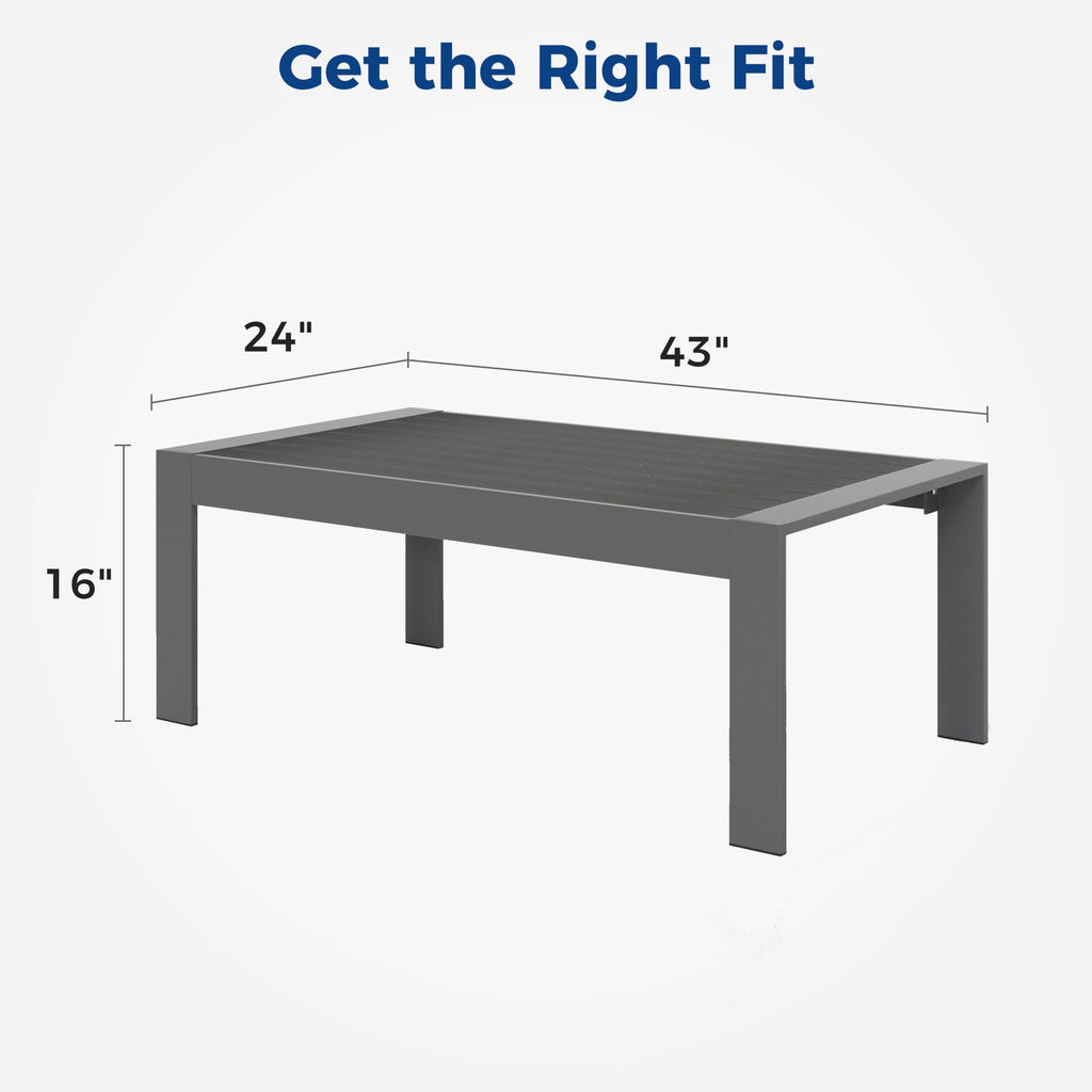 Yeah Depot - All-Weather Aluminum Outdoor Coffee Table, Modern Coffee Table for Outside, Rectangle Patio Coffee Table-Gray