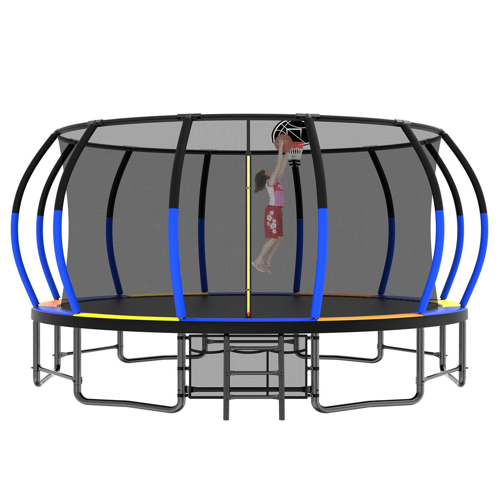 Yeah Depot - 16FT Trampoline with EnclosureRecreational Trampolines with Ladder and AntiRust Coating, ASTM Approval Outdoor Trampoline for Kids
