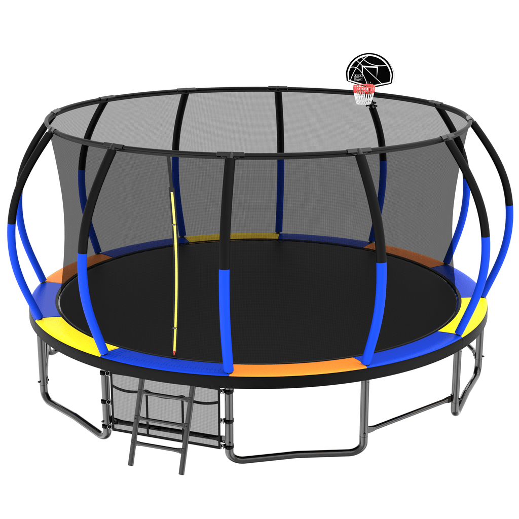 Yeah Depot - 16FT Trampoline with EnclosureRecreational Trampolines with Ladder and AntiRust Coating, ASTM Approval Outdoor Trampoline for Kids