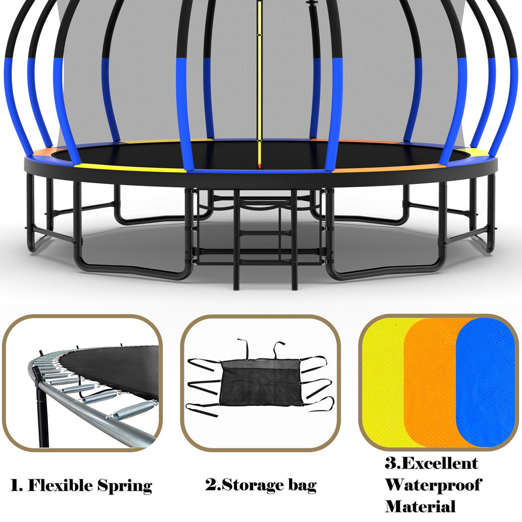 Yeah Depot - 16FT Trampoline with EnclosureRecreational Trampolines with Ladder and AntiRust Coating, ASTM Approval Outdoor Trampoline for Kids