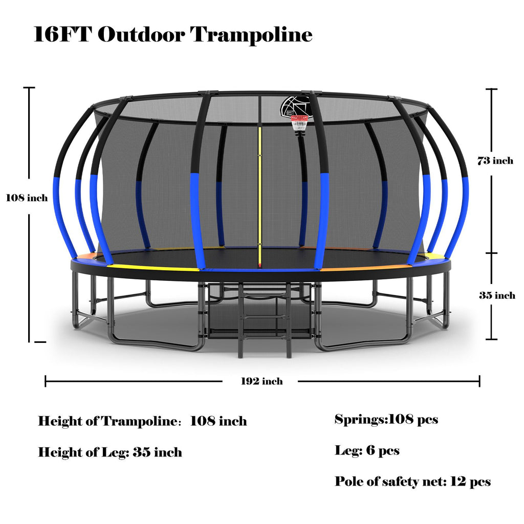Yeah Depot - 16FT Trampoline with EnclosureRecreational Trampolines with Ladder and AntiRust Coating, ASTM Approval Outdoor Trampoline for Kids